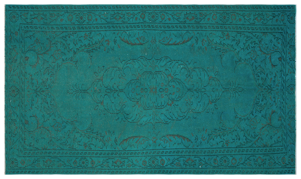 Turquoise  Over Dyed Vintage Rug 5&#39;5&#39;&#39; x 9&#39;2&#39;&#39; ft 164 x 280 cm