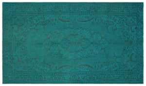 Turquoise  Over Dyed Vintage Rug 5'5'' x 9'2'' ft 164 x 280 cm