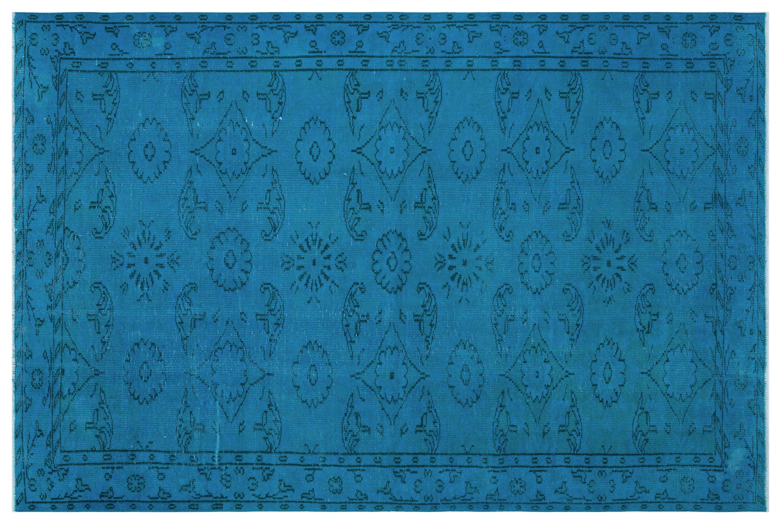 Turquoise  Over Dyed Vintage Rug 5'9'' x 8'8'' ft 174 x 264 cm