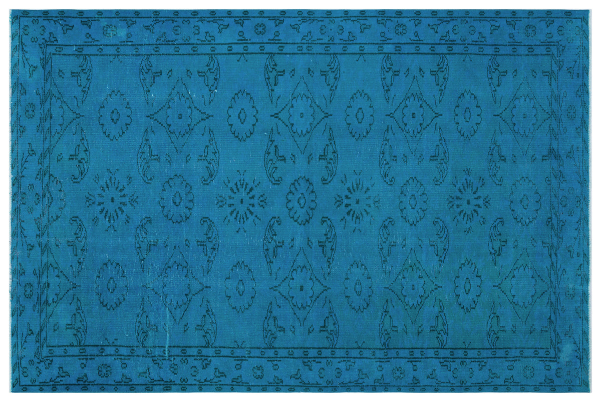 Turquoise  Over Dyed Vintage Rug 5&#39;9&#39;&#39; x 8&#39;8&#39;&#39; ft 174 x 264 cm