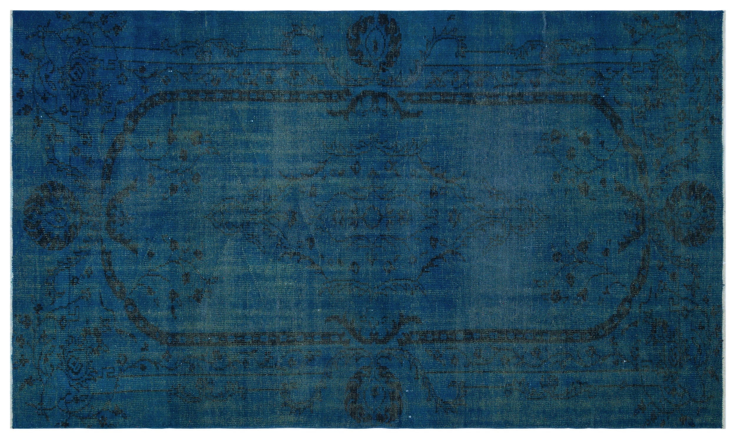 Turquoise  Over Dyed Vintage Rug 5'8'' x 9'7'' ft 173 x 293 cm