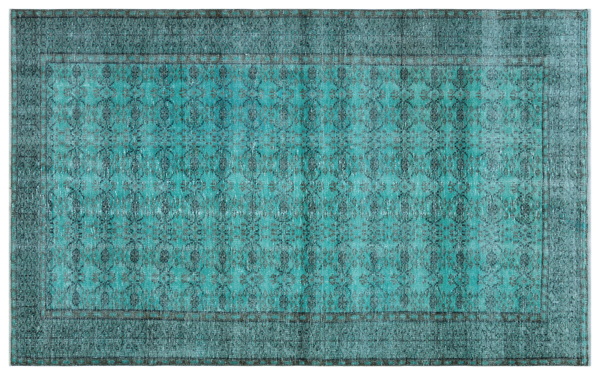 Turquoise  Over Dyed Vintage Rug 5&#39;6&#39;&#39; x 8&#39;10&#39;&#39; ft 167 x 268 cm