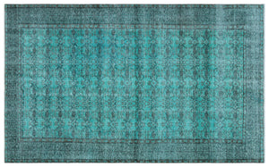 Turquoise  Over Dyed Vintage Rug 5'6'' x 8'10'' ft 167 x 268 cm