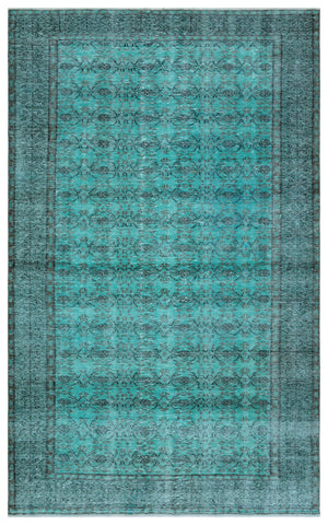 Turquoise  Over Dyed Vintage Rug 5'6'' x 8'10'' ft 167 x 268 cm