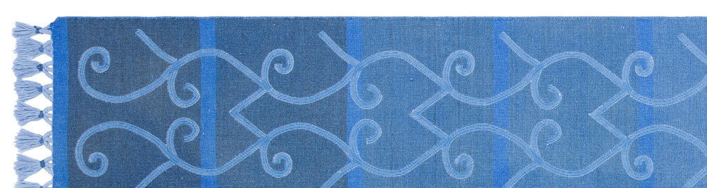 Geometric Design Blue Hand Knotted Kilim Runner 2'6'' x 9'10'' ft 77 x 300 cm