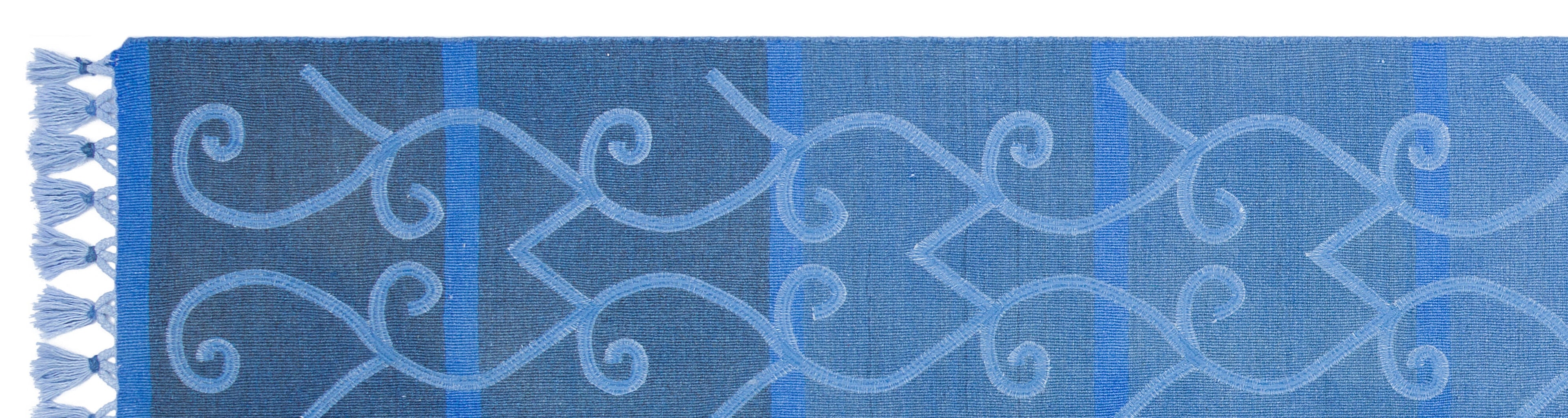 Geometric Design Blue Hand Knotted Kilim Runner 2'6'' x 9'10'' ft 77 x 300 cm