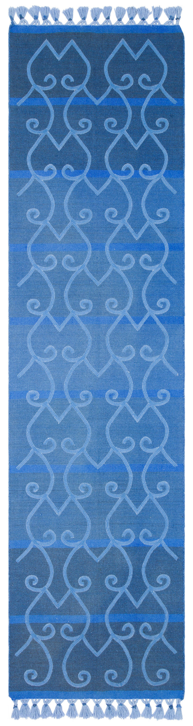 Geometric Design Blue Hand Knotted Kilim Runner 2'6'' x 9'10'' ft 77 x 300 cm