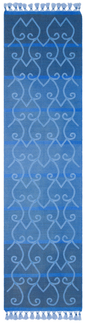 Geometric Design Blue Hand Knotted Kilim Runner 2'6'' x 9'10'' ft 77 x 300 cm