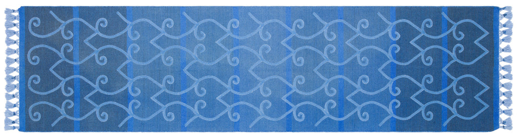 Geometric Design Blue Hand Knotted Kilim Runner 2'6'' x 9'10'' ft 77 x 300 cm
