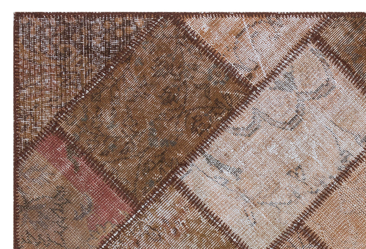 Brown Over Dyed Patchwork Unique Rug 3&#39;12&#39;&#39; x 5&#39;11&#39;&#39; ft 121 x 180 cm