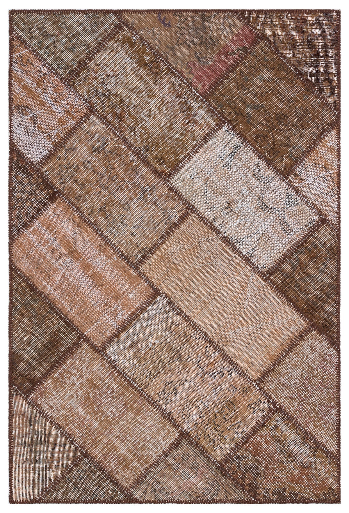 Brown Over Dyed Patchwork Unique Rug 3&#39;12&#39;&#39; x 5&#39;11&#39;&#39; ft 121 x 180 cm