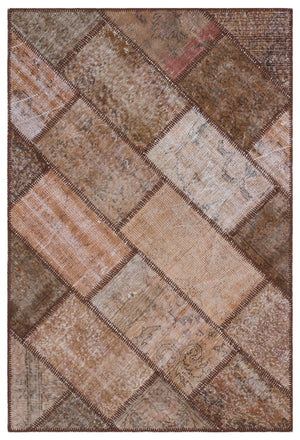 Brown Over Dyed Patchwork Unique Rug 3'12'' x 5'11'' ft 121 x 180 cm