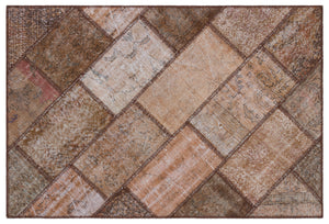 Brown Over Dyed Patchwork Unique Rug 3'12'' x 5'11'' ft 121 x 180 cm