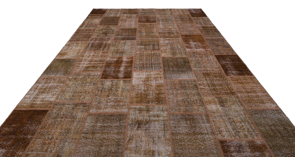 Brown Over Dyed Patchwork Unique Rug 9&#39;1&#39;&#39; x 12&#39;0&#39;&#39; ft 277 x 366 cm