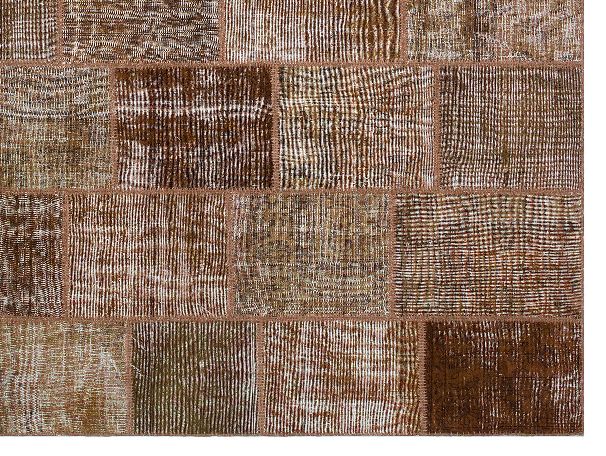 Brown Over Dyed Patchwork Unique Rug 9&#39;1&#39;&#39; x 12&#39;0&#39;&#39; ft 277 x 366 cm