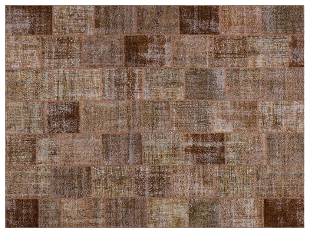Brown Over Dyed Patchwork Unique Rug 9'1'' x 12'0'' ft 277 x 366 cm