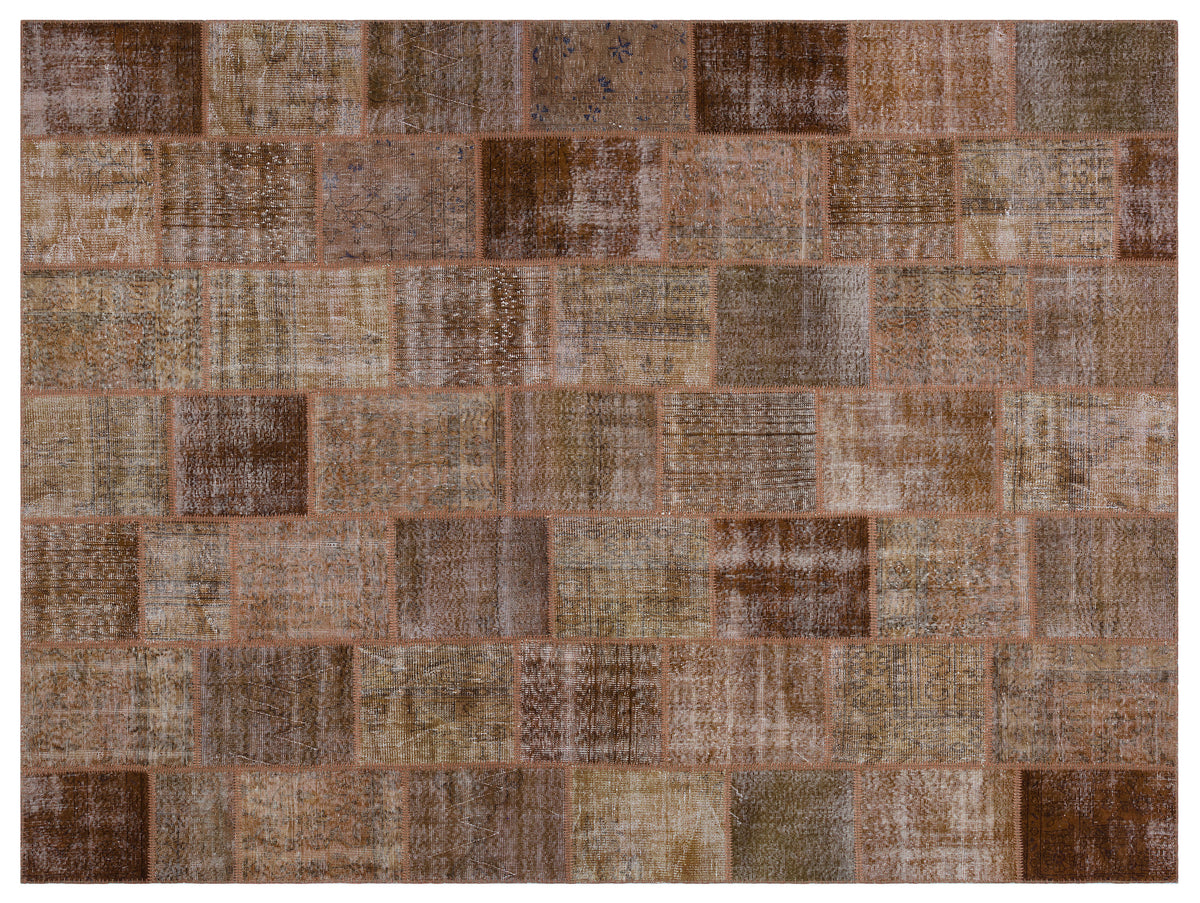 Brown Over Dyed Patchwork Unique Rug 9&#39;1&#39;&#39; x 12&#39;0&#39;&#39; ft 277 x 366 cm