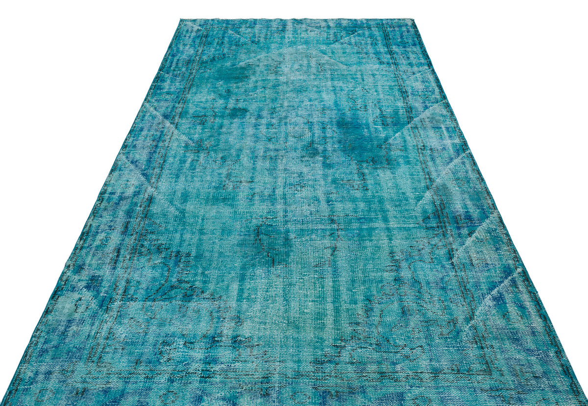 Traditional Design Turquoise Over Dyed Vintage Rug 5&#39;8&#39;&#39; x 9&#39;7&#39;&#39; ft 173 x 292 cm