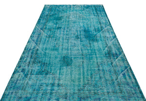 Traditional Design Turquoise Over Dyed Vintage Rug 5'8'' x 9'7'' ft 173 x 292 cm