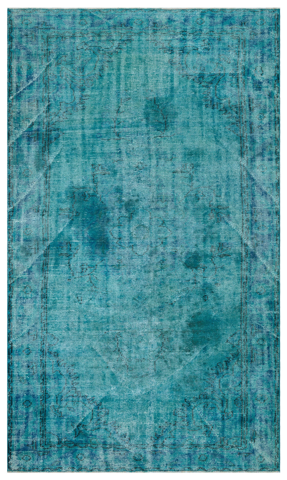 Traditional Design Turquoise Over Dyed Vintage Rug 5&#39;8&#39;&#39; x 9&#39;7&#39;&#39; ft 173 x 292 cm