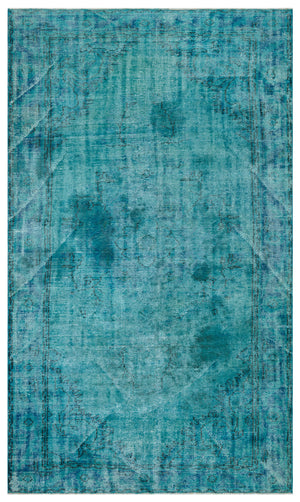 Traditional Design Turquoise Over Dyed Vintage Rug 5'8'' x 9'7'' ft 173 x 292 cm