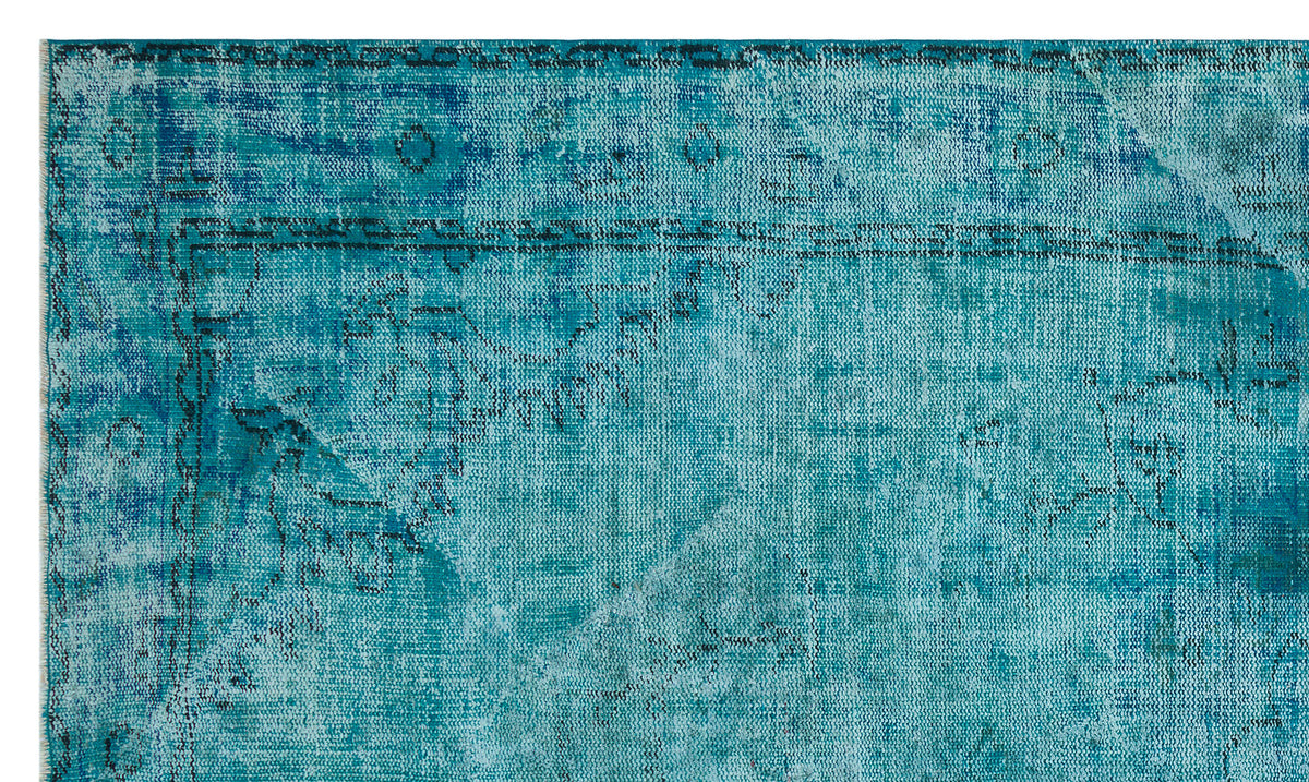 Traditional Design Turquoise Over Dyed Vintage Rug 5&#39;8&#39;&#39; x 9&#39;7&#39;&#39; ft 173 x 292 cm