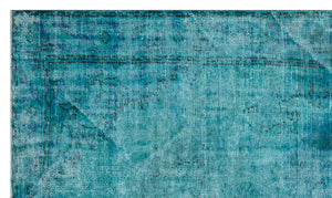 Traditional Design Turquoise Over Dyed Vintage Rug 5'8'' x 9'7'' ft 173 x 292 cm