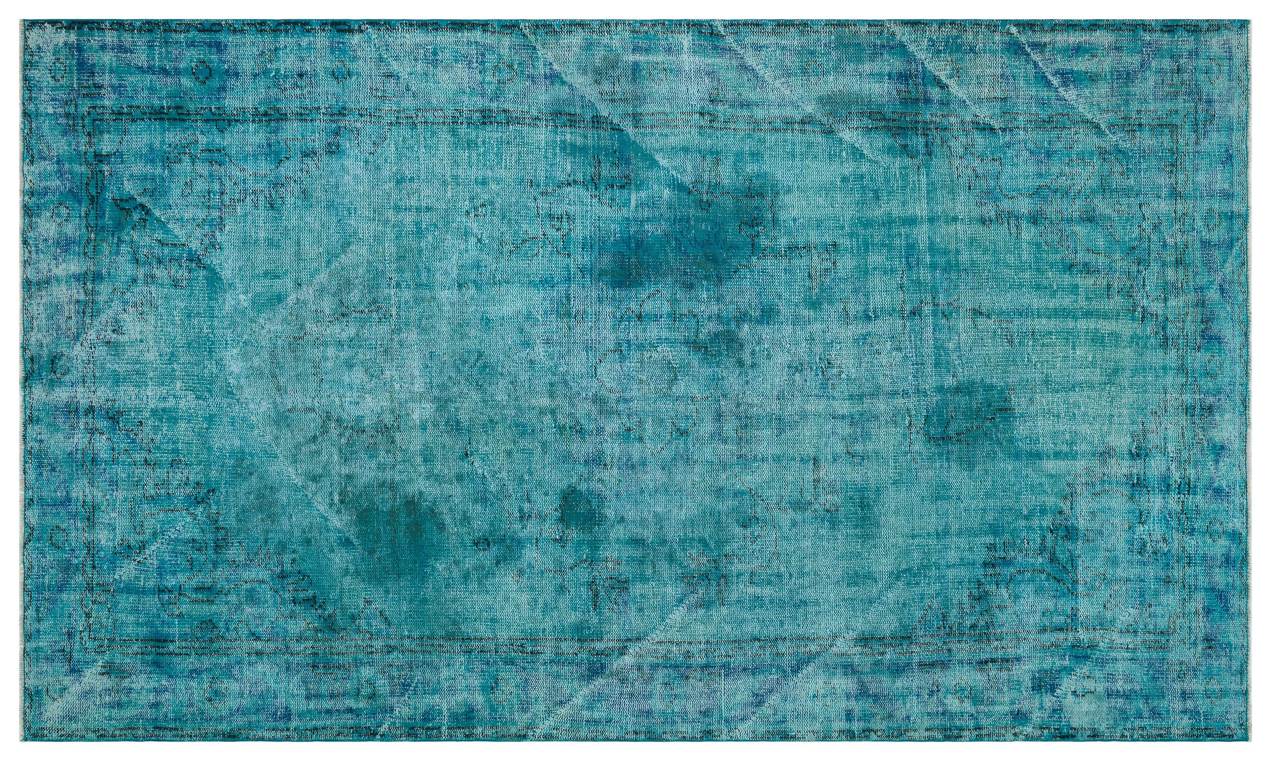 Traditional Design Turquoise Over Dyed Vintage Rug 5'8'' x 9'7'' ft 173 x 292 cm