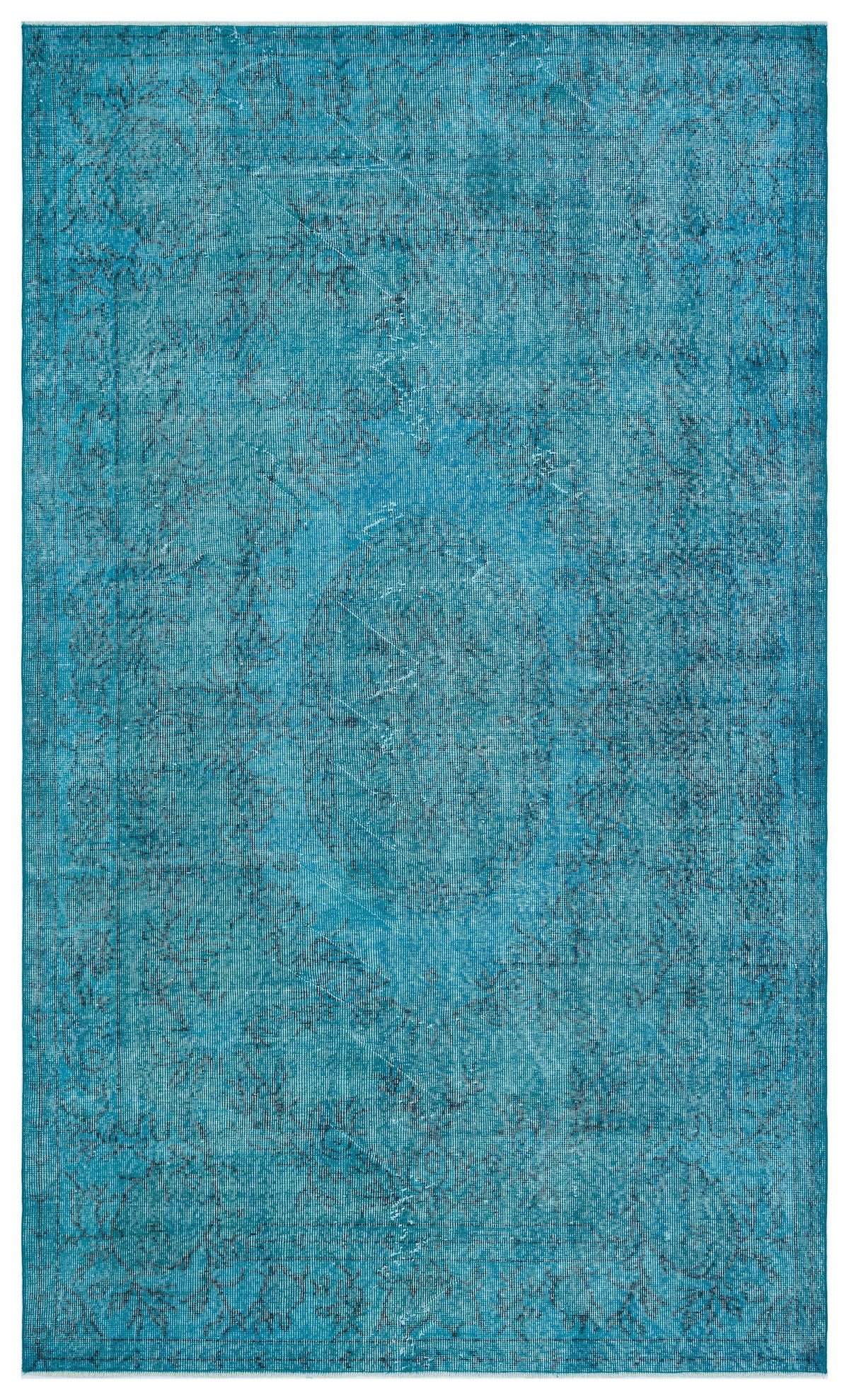 Traditional Design Turquoise Over Dyed Vintage Rug 5&#39;5&#39;&#39; x 9&#39;1&#39;&#39; ft 164 x 276 cm