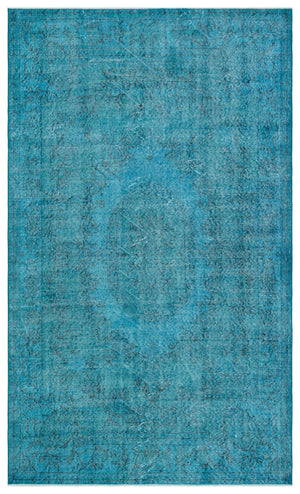 Traditional Design Turquoise Over Dyed Vintage Rug 5'5'' x 9'1'' ft 164 x 276 cm