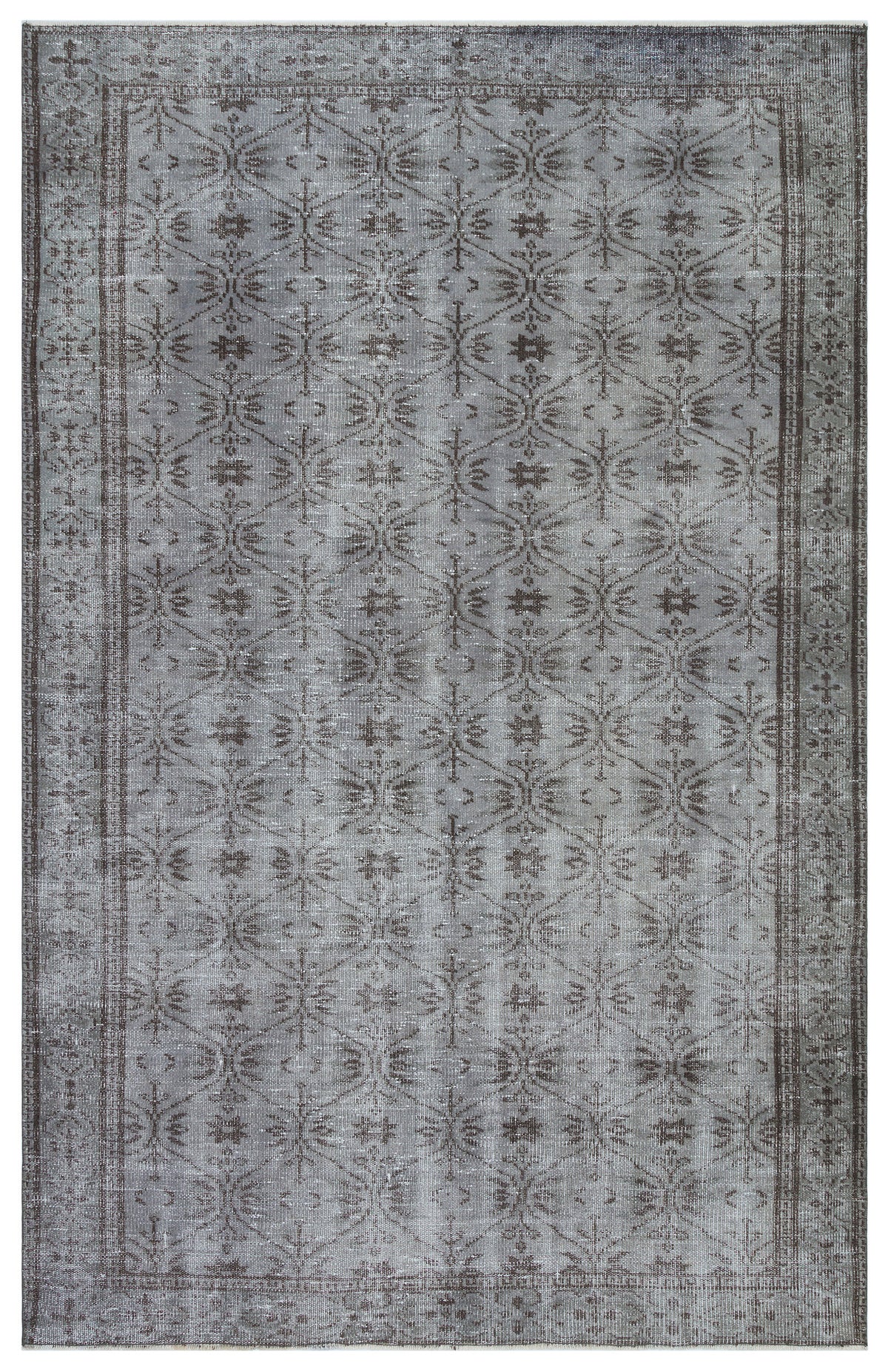 Gray Over Dyed Vintage Rug 5&#39;5&#39;&#39; x 8&#39;8&#39;&#39; ft 166 x 265 cm