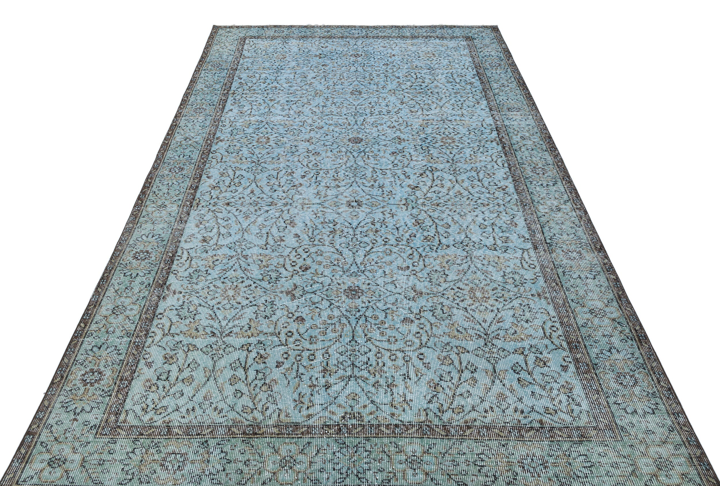 Retro Design Stone Blue Over Dyed Vintage Rug 5'7'' x 9'1'' ft 171 x 278 cm
