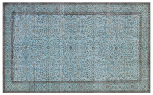 Retro Design Stone Blue Over Dyed Vintage Rug 5'7'' x 9'1'' ft 171 x 278 cm