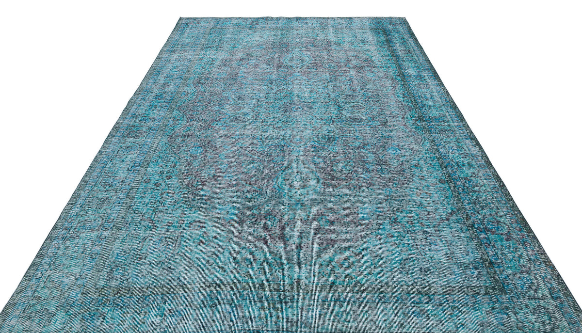 Traditional Design Turquoise Over Dyed Vintage Rug 7&#39;2&#39;&#39; x 10&#39;0&#39;&#39; ft 218 x 305 cm