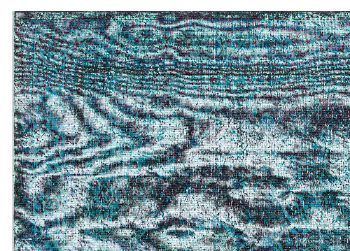 Traditional Design Turquoise Over Dyed Vintage Rug 7&#39;2&#39;&#39; x 10&#39;0&#39;&#39; ft 218 x 305 cm