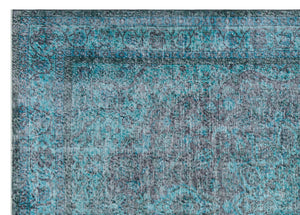 Traditional Design Turquoise Over Dyed Vintage Rug 7'2'' x 10'0'' ft 218 x 305 cm