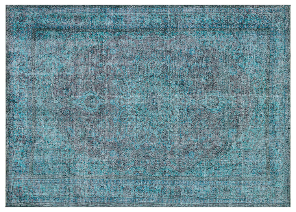 Traditional Design Turquoise Over Dyed Vintage Rug 7'2'' x 10'0'' ft 218 x 305 cm