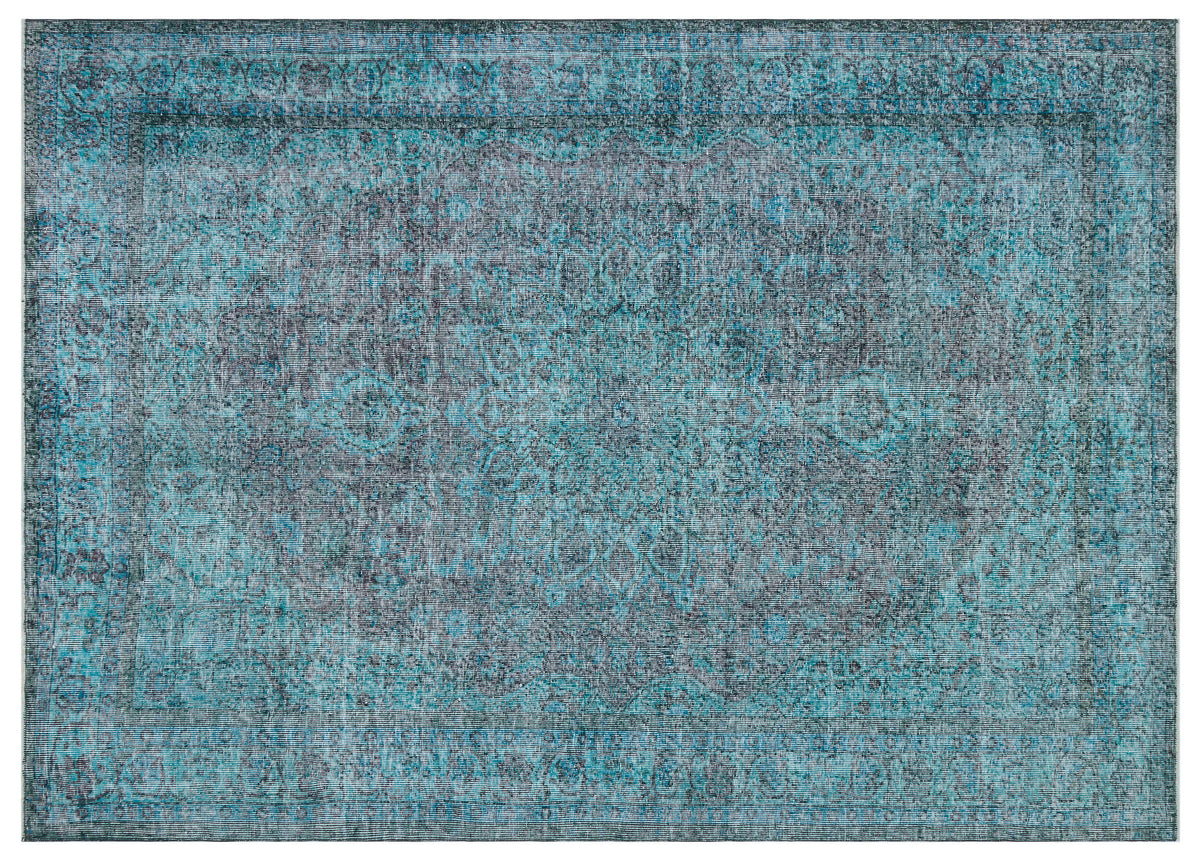 Traditional Design Turquoise Over Dyed Vintage Rug 7&#39;2&#39;&#39; x 10&#39;0&#39;&#39; ft 218 x 305 cm