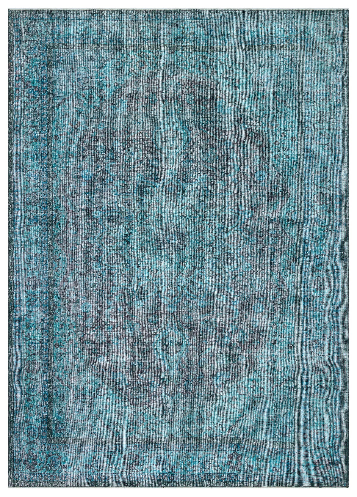 Traditional Design Turquoise Over Dyed Vintage Rug 7&#39;2&#39;&#39; x 10&#39;0&#39;&#39; ft 218 x 305 cm