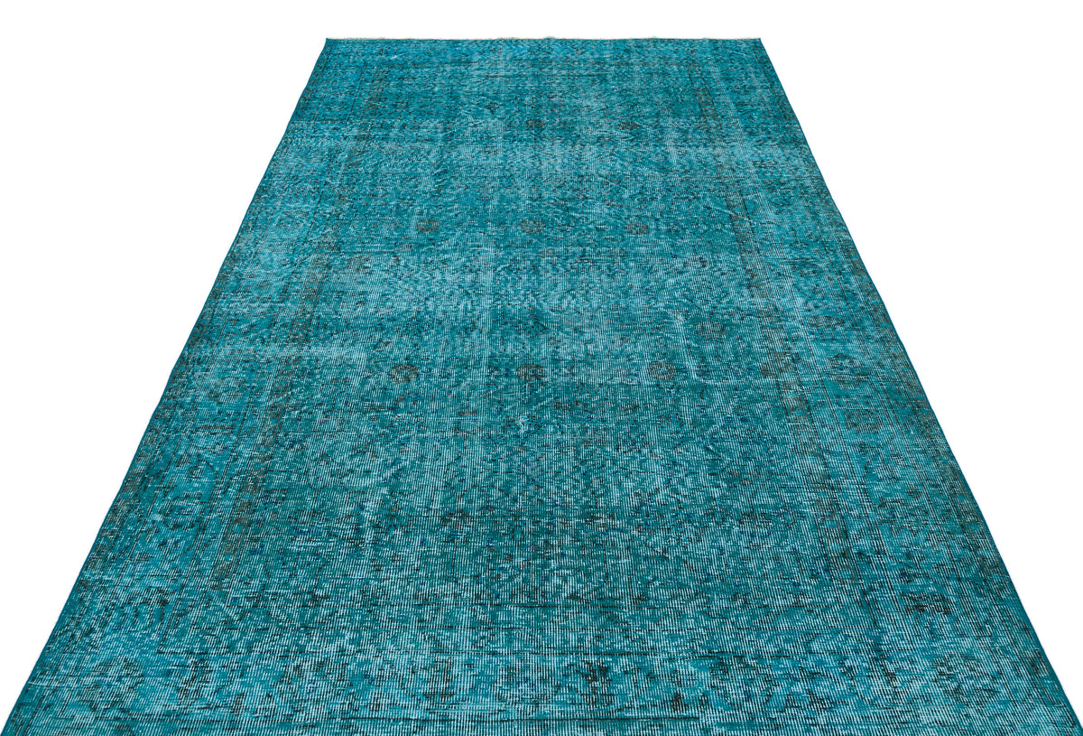 Retro Design Turquoise Over Dyed Vintage Rug 5&#39;8&#39;&#39; x 9&#39;3&#39;&#39; ft 173 x 283 cm