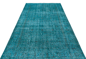 Retro Design Turquoise Over Dyed Vintage Rug 5'8'' x 9'3'' ft 173 x 283 cm