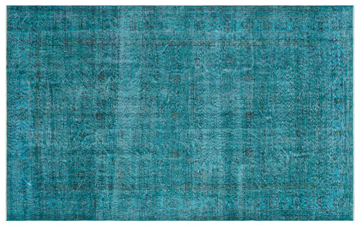 Retro Design Turquoise Over Dyed Vintage Rug 5&#39;8&#39;&#39; x 9&#39;3&#39;&#39; ft 173 x 283 cm