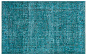 Retro Design Turquoise Over Dyed Vintage Rug 5'8'' x 9'3'' ft 173 x 283 cm