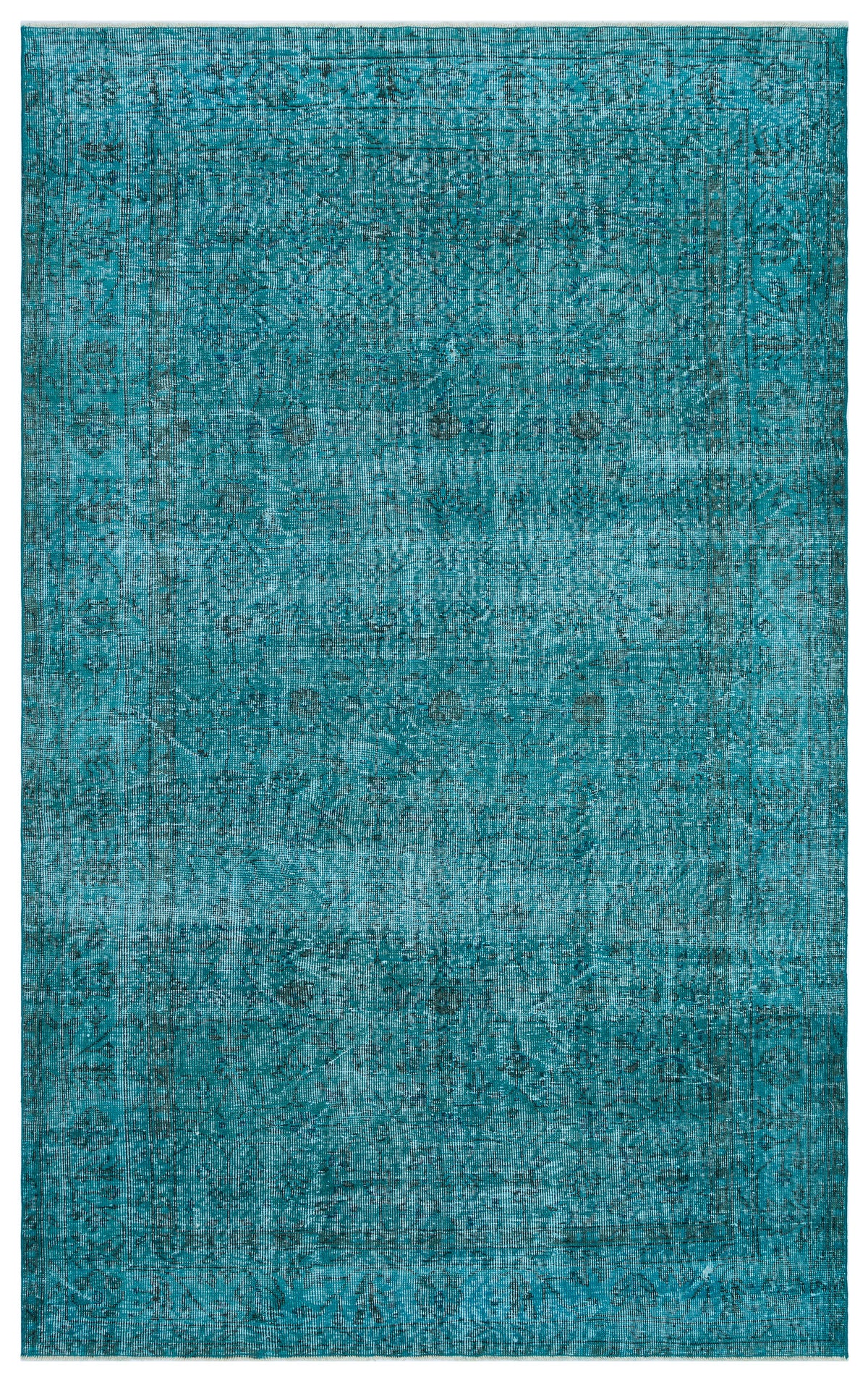 Retro Design Turquoise Over Dyed Vintage Rug 5&#39;8&#39;&#39; x 9&#39;3&#39;&#39; ft 173 x 283 cm