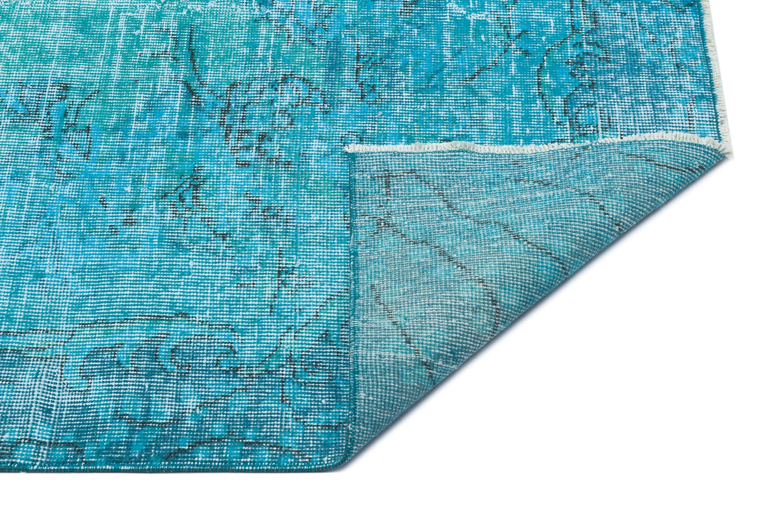 Traditional Design Turquoise Over Dyed Vintage Rug 6'3'' x 9'5'' ft 191 x 287 cm