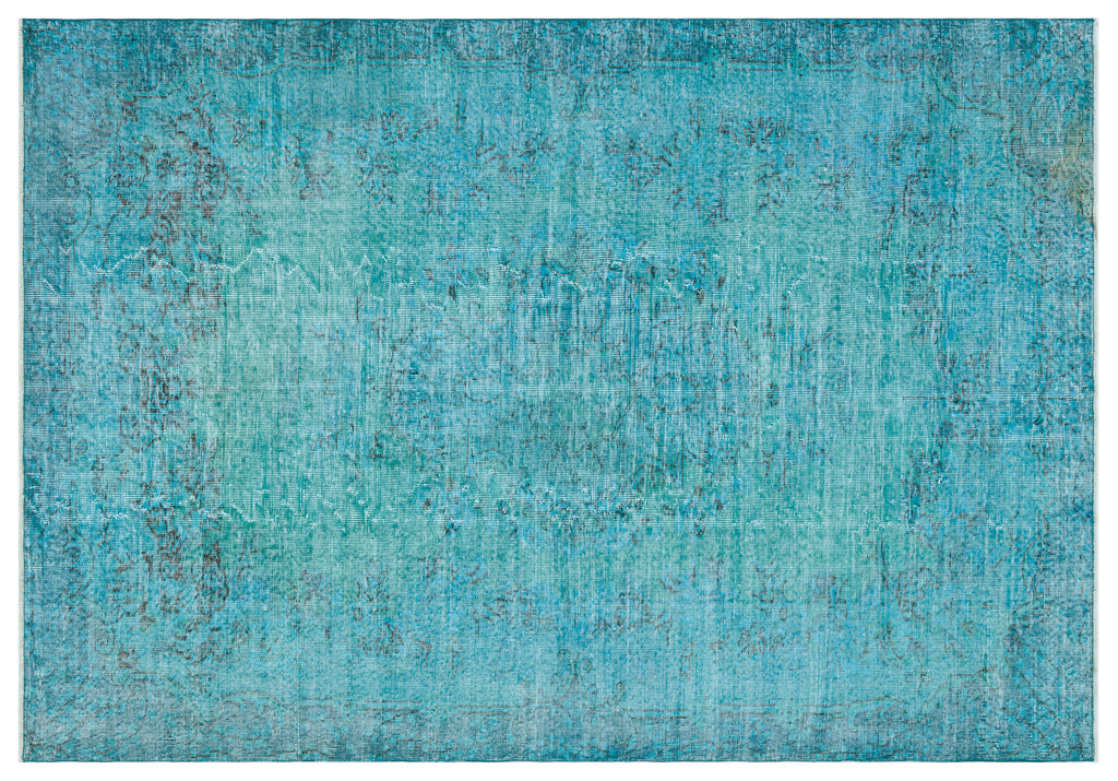 Traditional Design Turquoise Over Dyed Vintage Rug 6'3'' x 9'5'' ft 191 x 287 cm