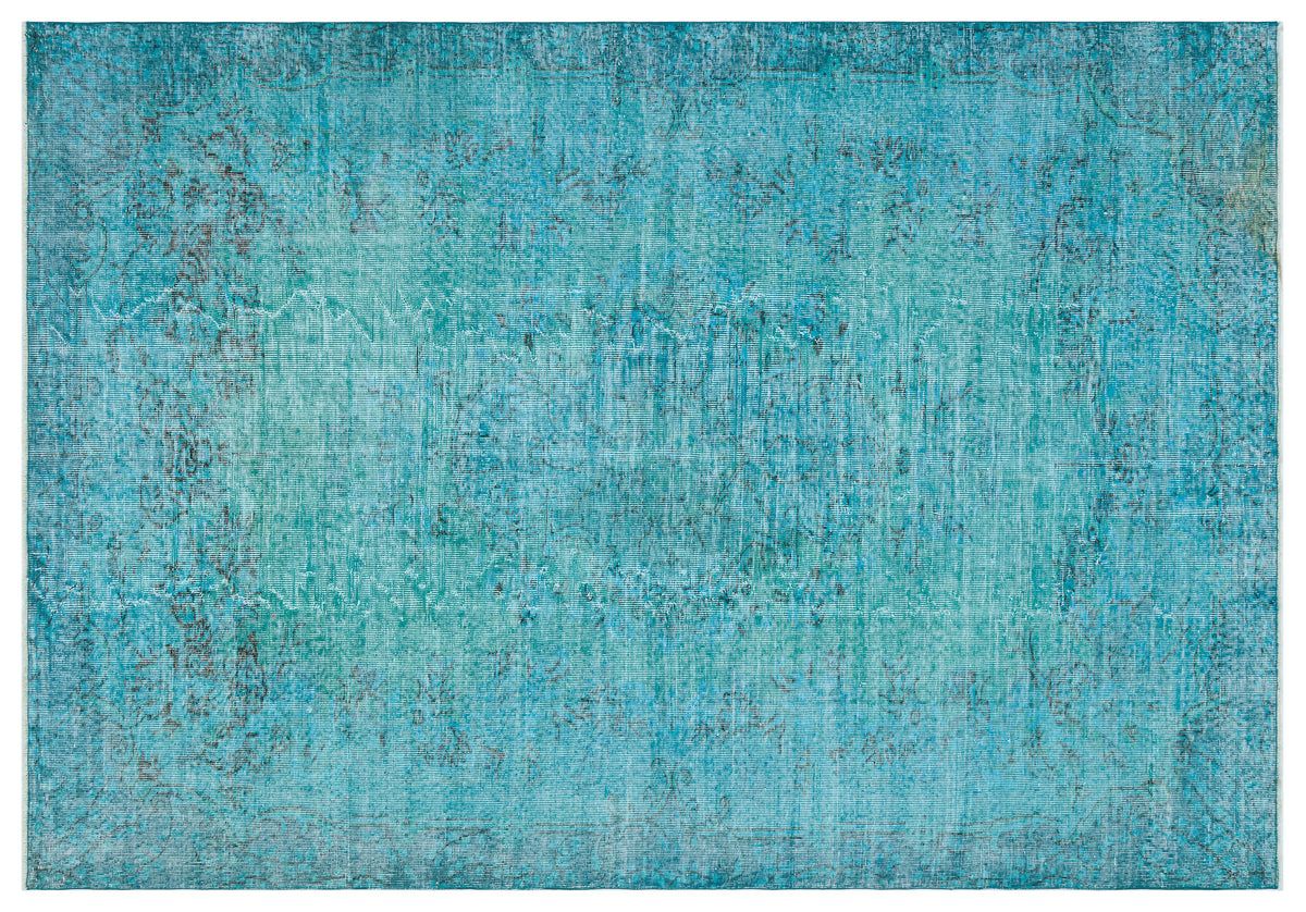 Traditional Design Turquoise Over Dyed Vintage Rug 6&#39;3&#39;&#39; x 9&#39;5&#39;&#39; ft 191 x 287 cm