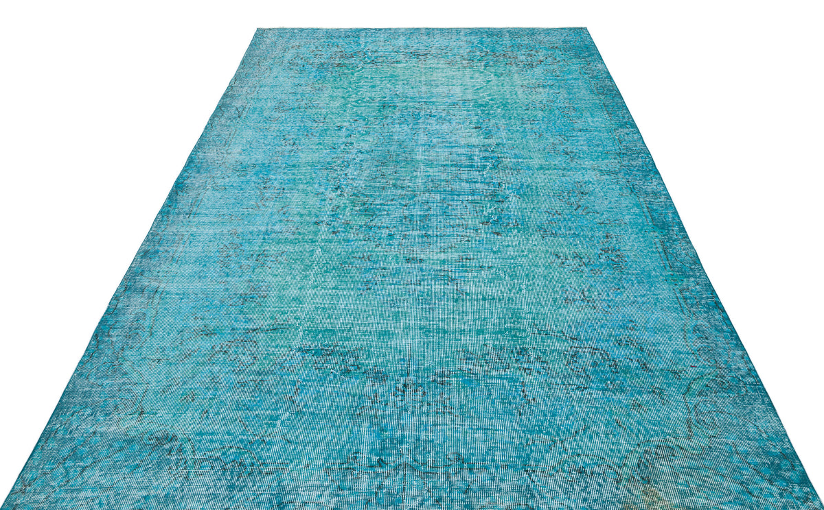 Traditional Design Turquoise Over Dyed Vintage Rug 6&#39;3&#39;&#39; x 9&#39;5&#39;&#39; ft 191 x 287 cm