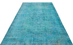 Traditional Design Turquoise Over Dyed Vintage Rug 6'3'' x 9'5'' ft 191 x 287 cm