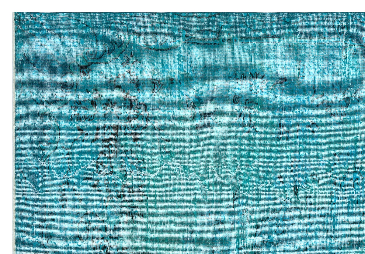 Traditional Design Turquoise Over Dyed Vintage Rug 6&#39;3&#39;&#39; x 9&#39;5&#39;&#39; ft 191 x 287 cm